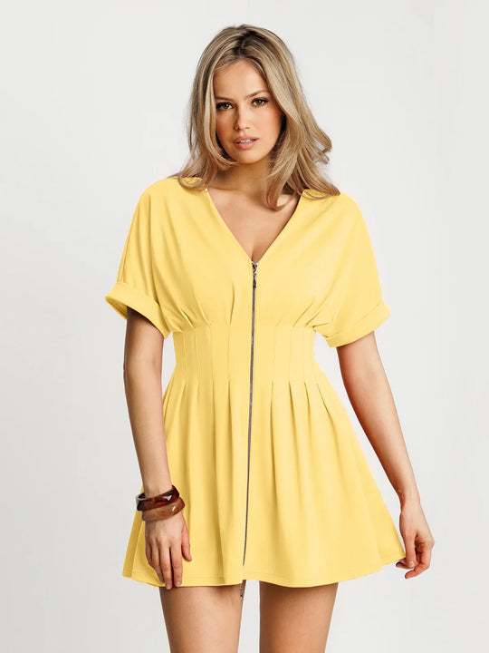 Deep V Zip Front Two-Piece Sculpting Mini Dress