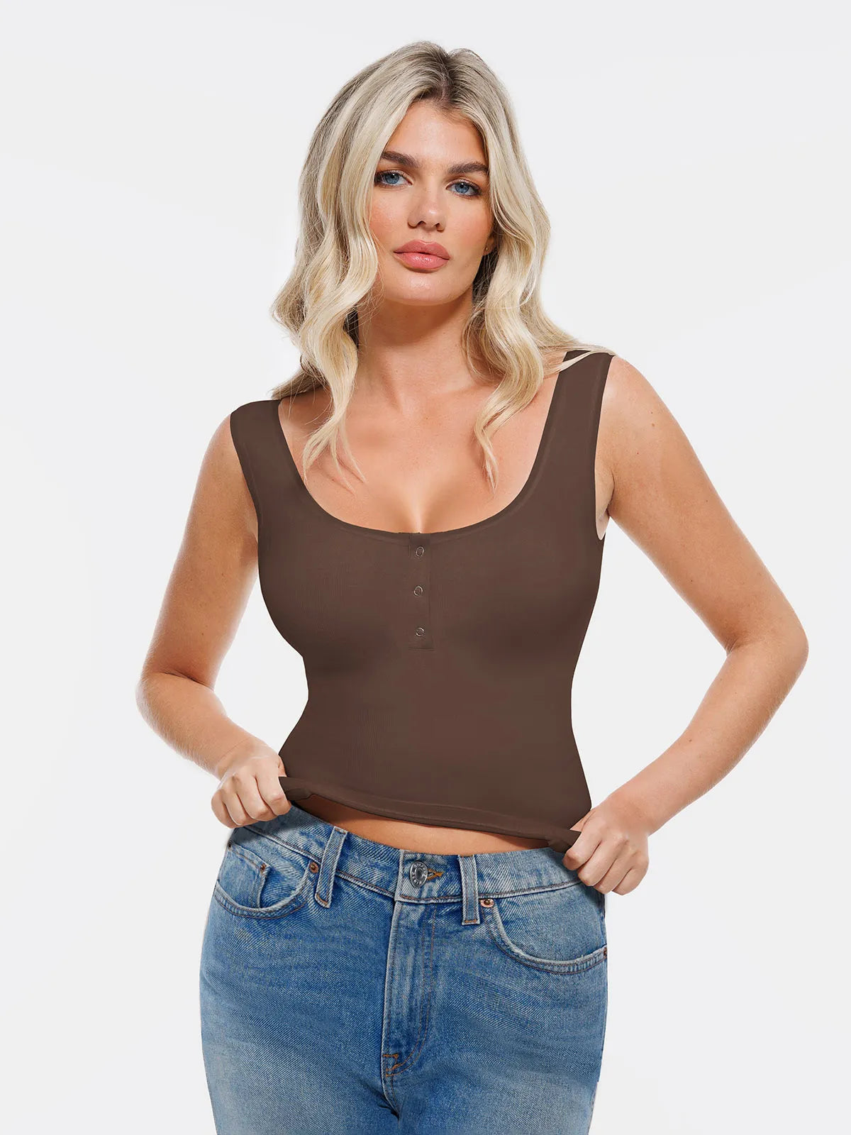 Sculpting Push-Up Square Neck Sleeveless Cami Top with Built-in Bra