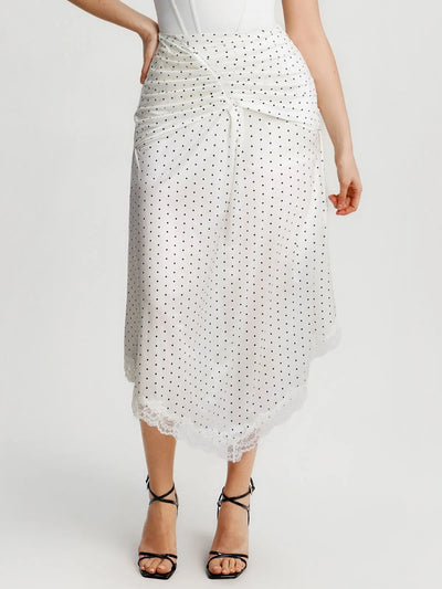 Shapewear Asymmetric Ruched Lace Midi Skirt