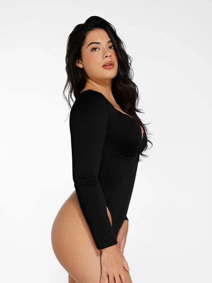 Shapewear Sculpting Lace Trim Bodysuit Midi Wrap Skirt Set