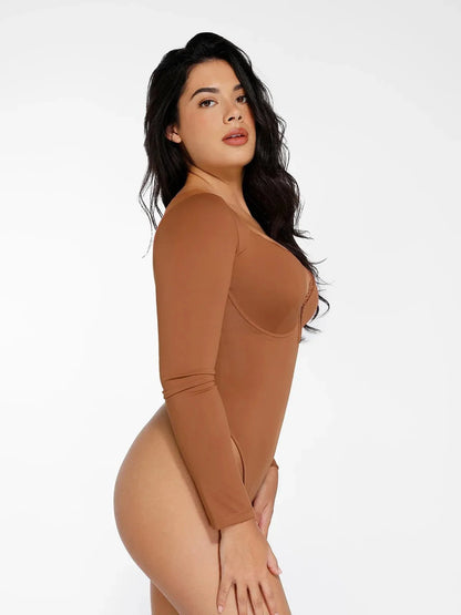 Shapewear Sculpting Lace Trim Bodysuit Midi Wrap Skirt Set