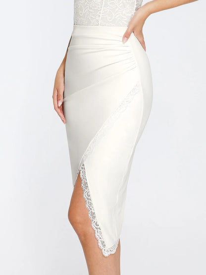 Shapewear Sculpting Lace Trim Bodysuit Midi Wrap Skirt Set