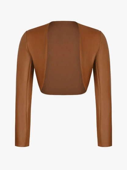 Long Sleeve Faux Leather Bolero Jacket
