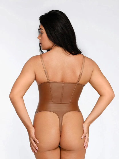 Sexy Faux Leather Corset Tank Bodysuit