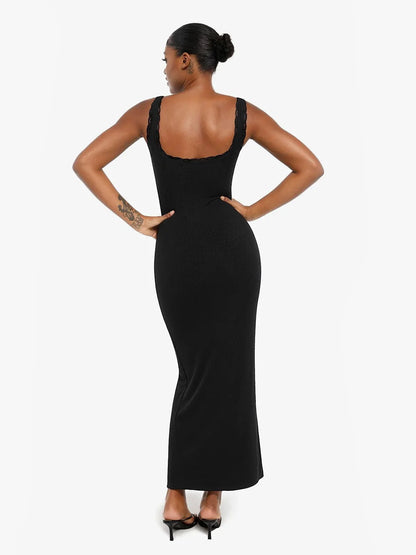 Contouring Shapewear Square Neck Modal Henley Maxi Dress