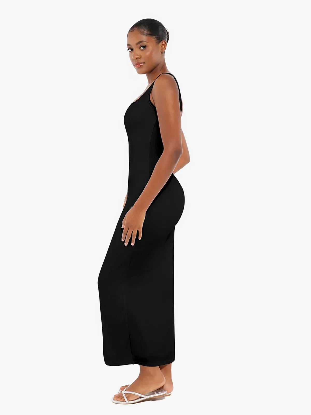Contouring Shapewear Square Neck Modal Henley Maxi Dress