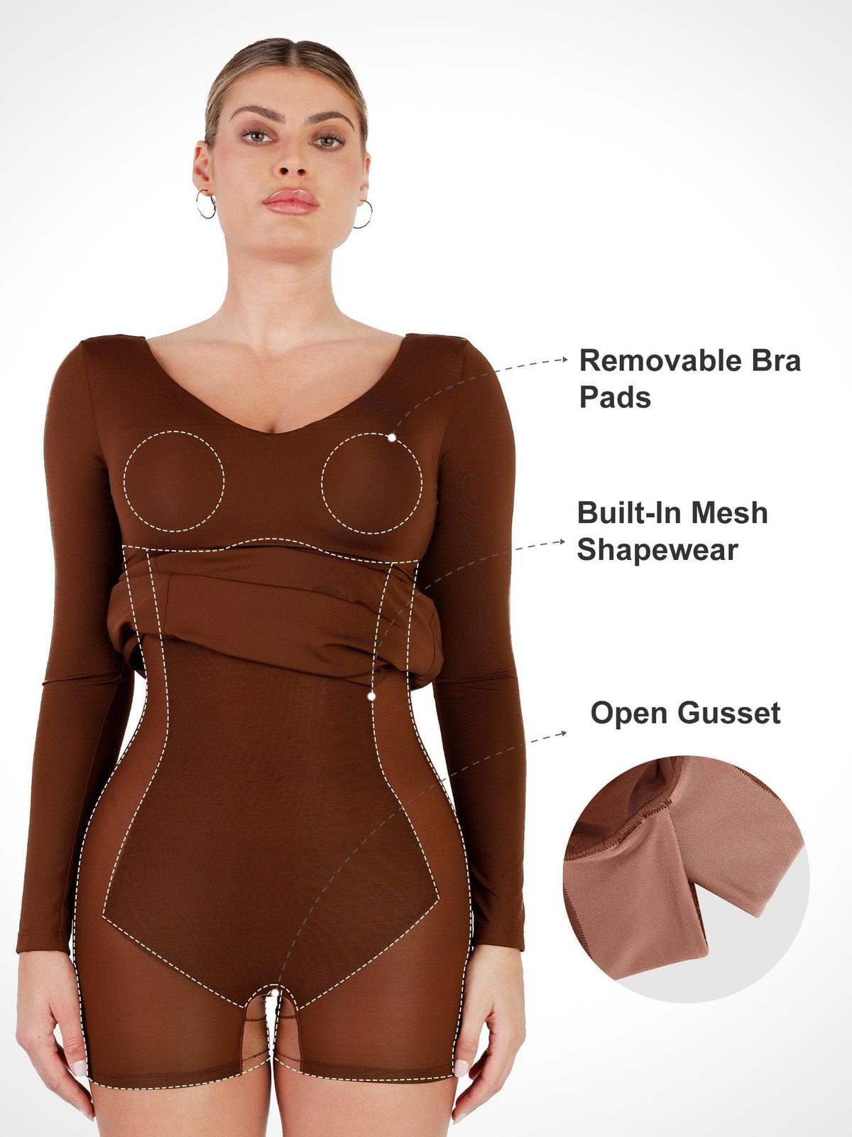 Shapewear V-Neck Long Sleeve Low Back Slimming Maxi Dress