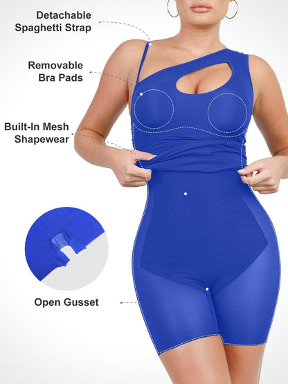 Shapewear One Shoulder Cutout Tummy Control Mini Dress For Insiders
