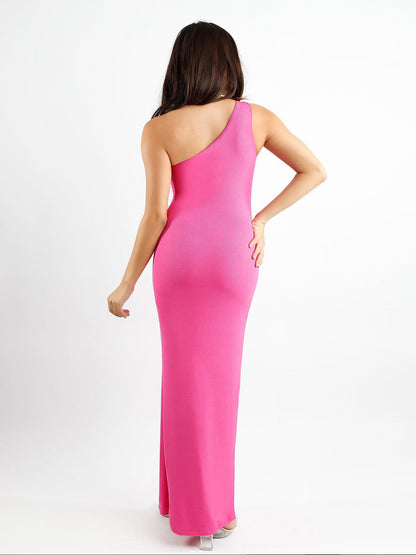 Shapewear Modal One Shoulder Front Slit Slimming Maxi Dress