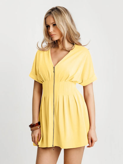 Deep V Zip Front Two-Piece Sculpting Mini Dress