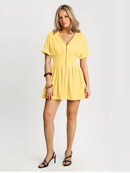 Deep V Zip Front Two-Piece Sculpting Mini Dress
