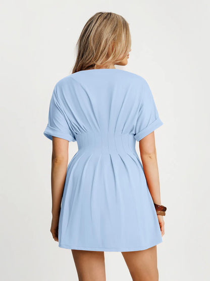 Deep V Zip Front Two-Piece Sculpting Mini Dress