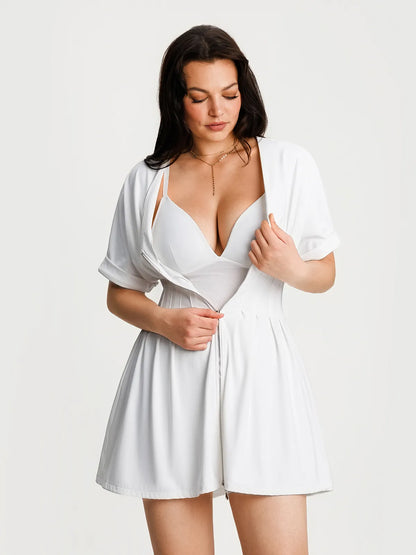 Deep V Zip Front Two-Piece Sculpting Mini Dress