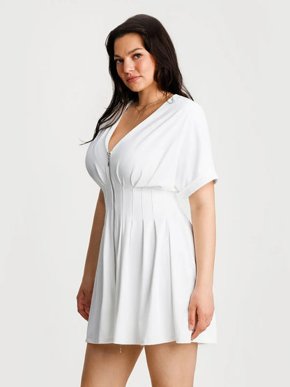 Deep V Zip Front Two-Piece Sculpting Mini Dress