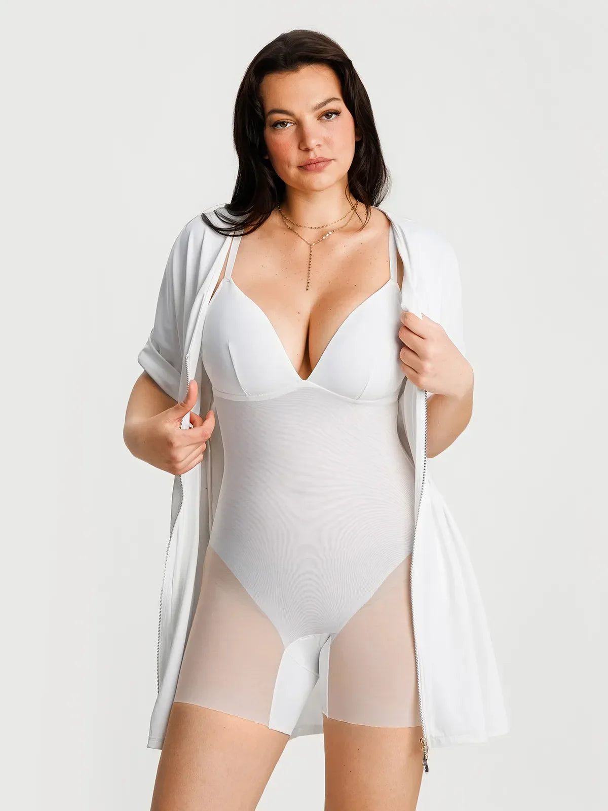 Deep V Zip Front Two-Piece Sculpting Mini Dress