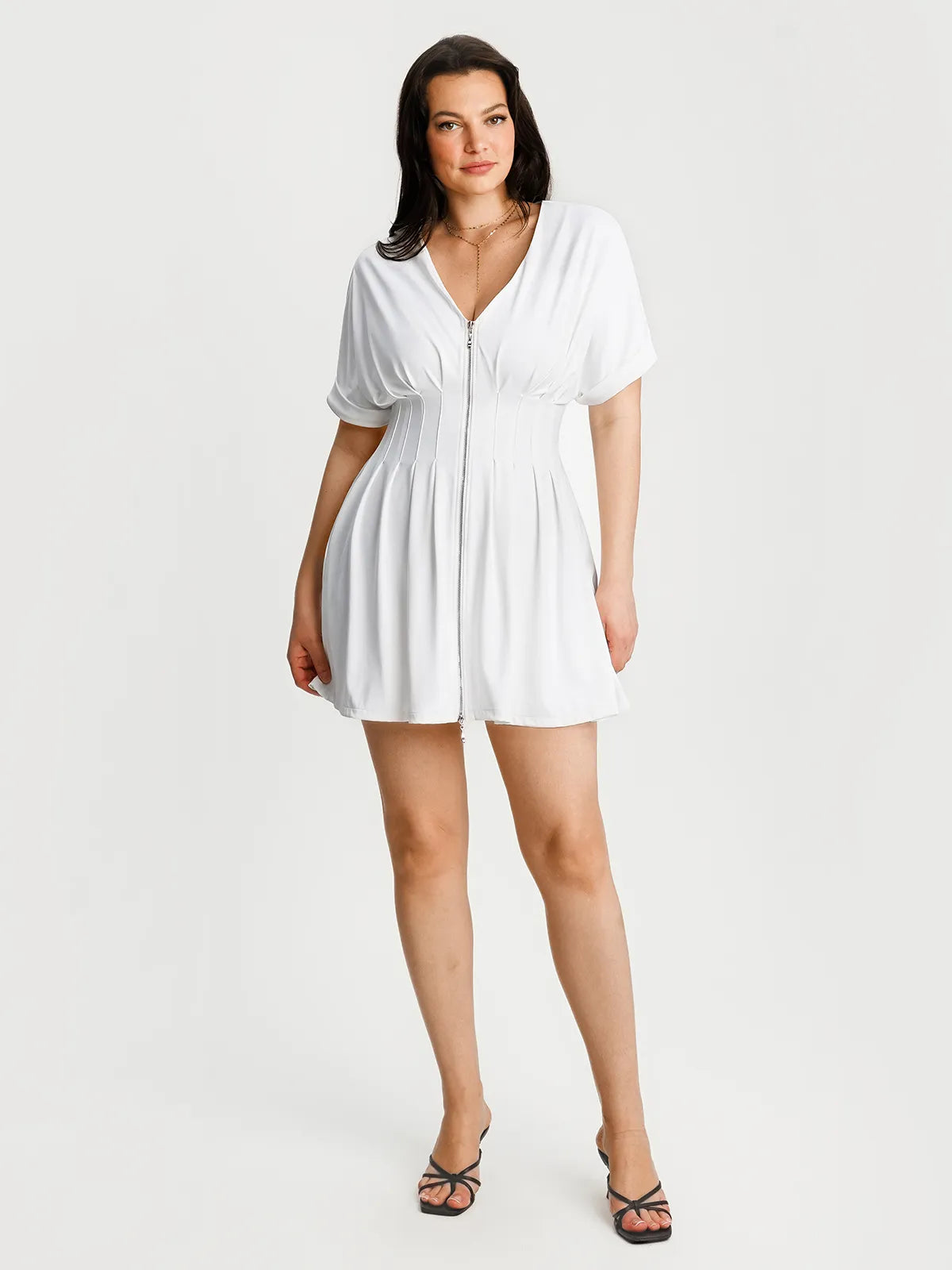 Deep V Zip Front Two-Piece Sculpting Mini Dress