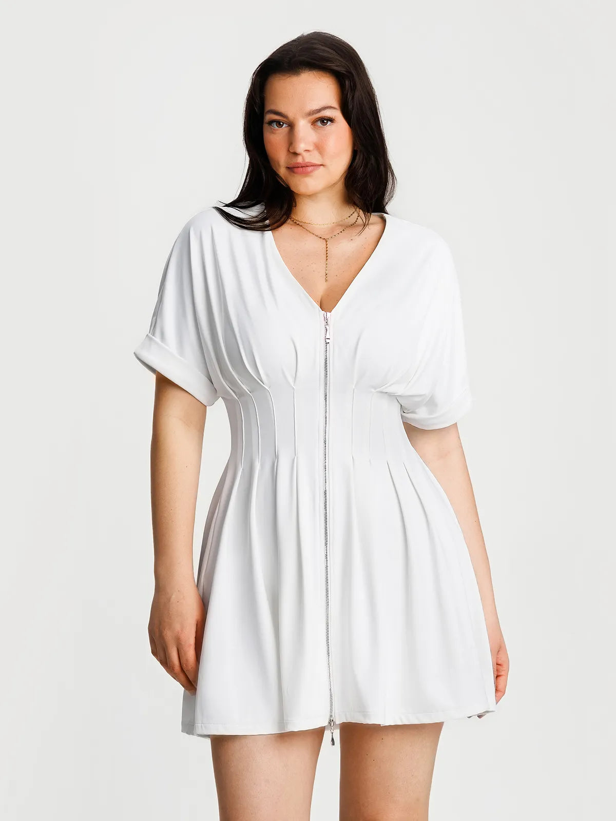 Deep V Zip Front Two-Piece Sculpting Mini Dress