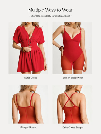 Deep V Zip Front Two-Piece Sculpting Mini Dress