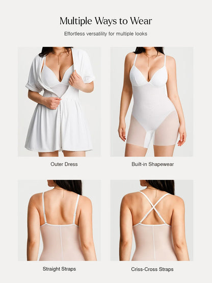 Deep V Zip Front Two-Piece Sculpting Mini Dress