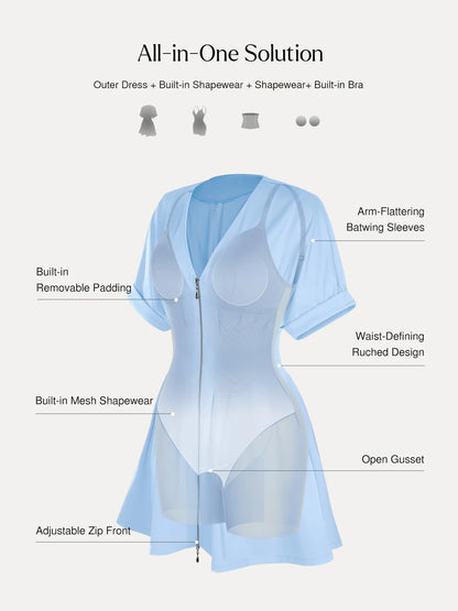 Deep V Zip Front Two-Piece Sculpting Mini Dress