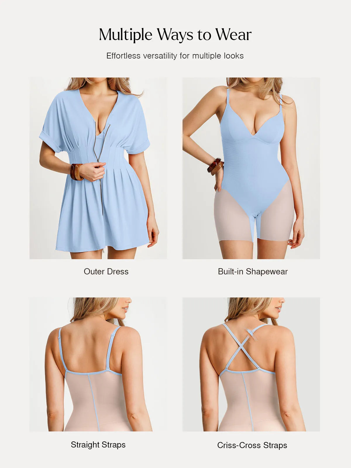 Deep V Zip Front Two-Piece Sculpting Mini Dress