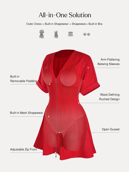 Deep V Zip Front Two-Piece Sculpting Mini Dress