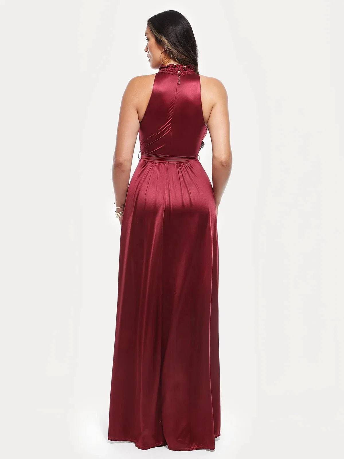 Floral-Print Draped High Neck Sculpting Maxi Dress