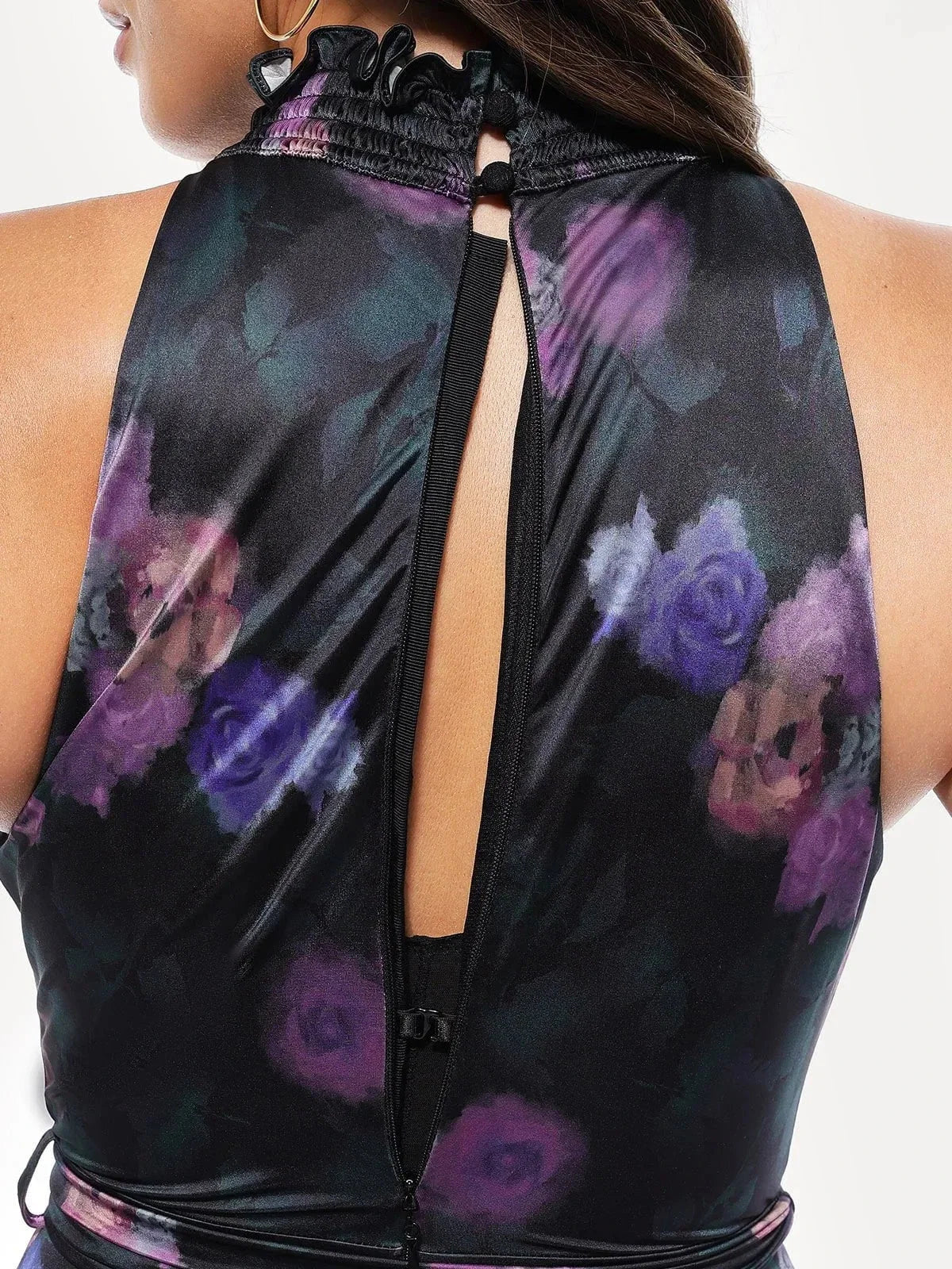 Floral-Print Draped High Neck Sculpting Maxi Dress