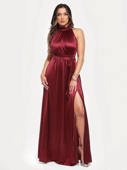 Floral-Print Draped High Neck Sculpting Maxi Dress