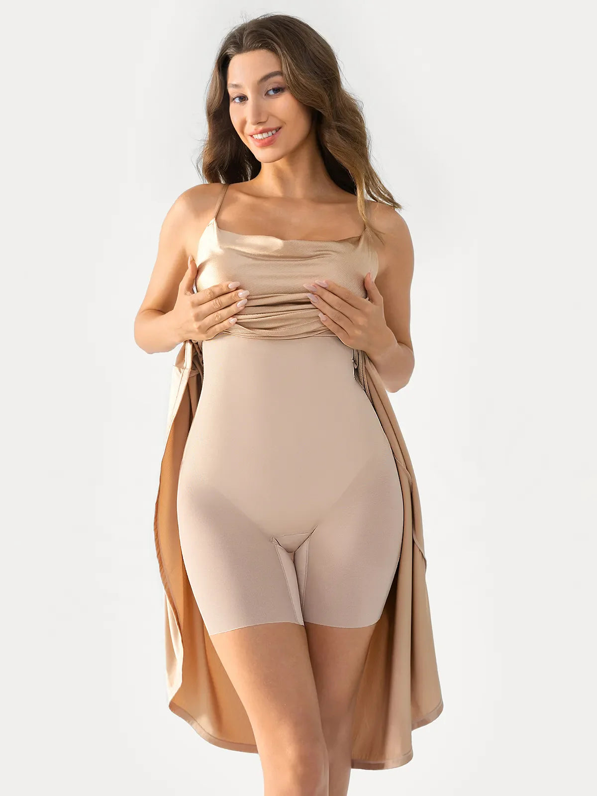 Shapewear Strappy Cowl Neck Fit & Flare Midi Dress