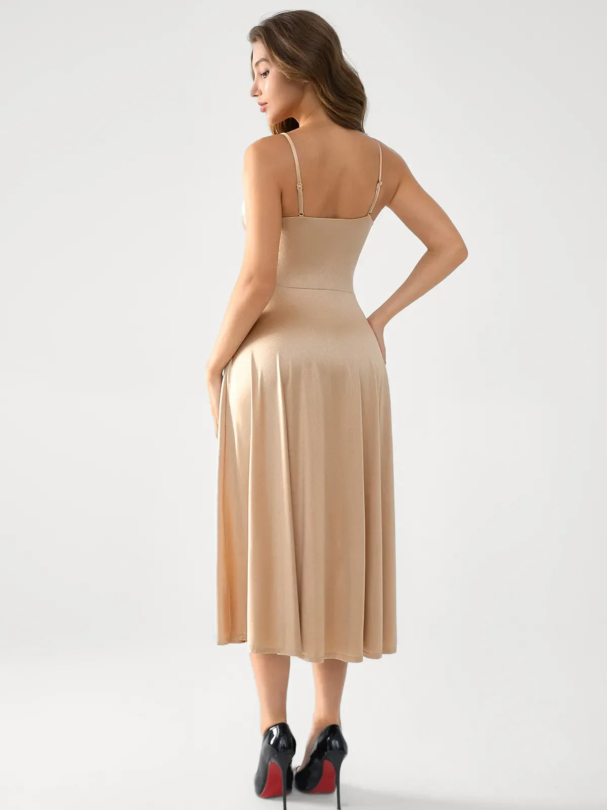 Shapewear Cowl Neck Strappy Fit & Flare Midi Dress