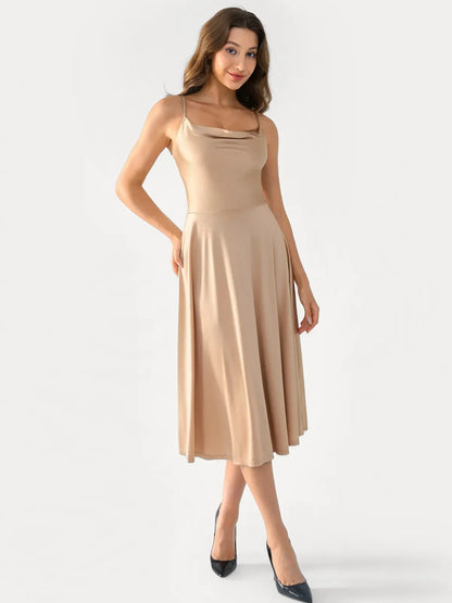Shapewear Cowl Neck Strappy Fit & Flare Midi Dress