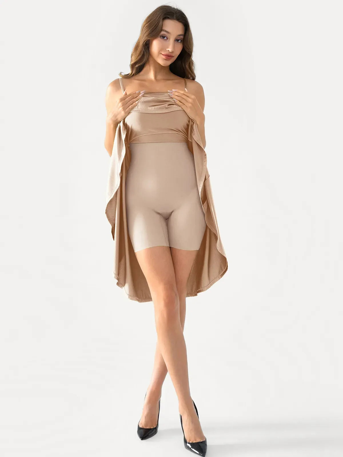 Shapewear Cowl Neck Strappy Fit & Flare Midi Dress