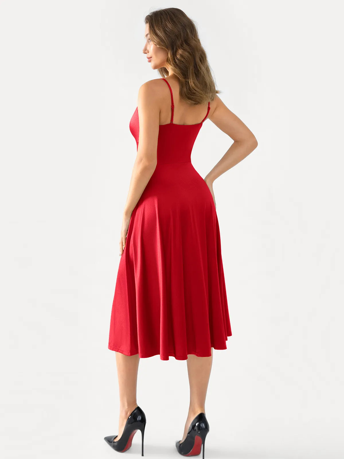 Shapewear Cowl Neck Strappy Fit & Flare Midi Dress