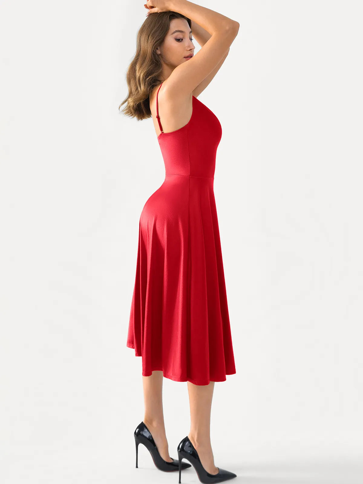 Shapewear Cowl Neck Strappy Fit & Flare Midi Dress