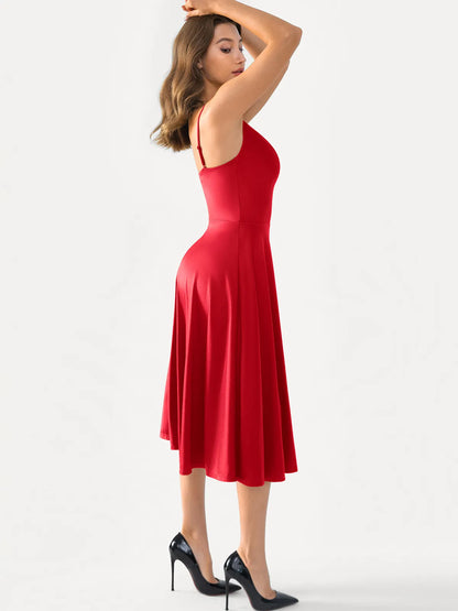 Shapewear Cowl Neck Strappy Fit & Flare Midi Dress