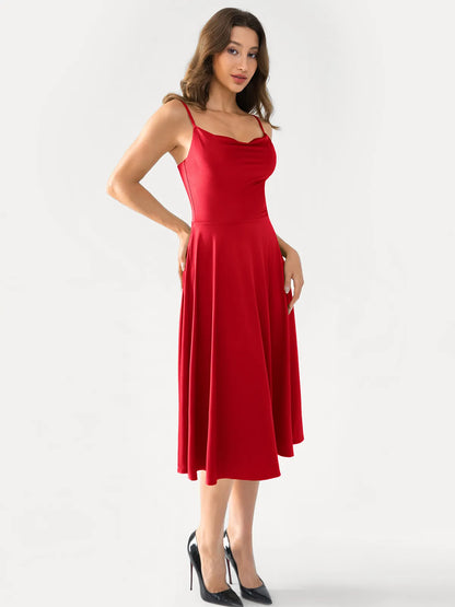 Shapewear Cowl Neck Strappy Fit & Flare Midi Dress