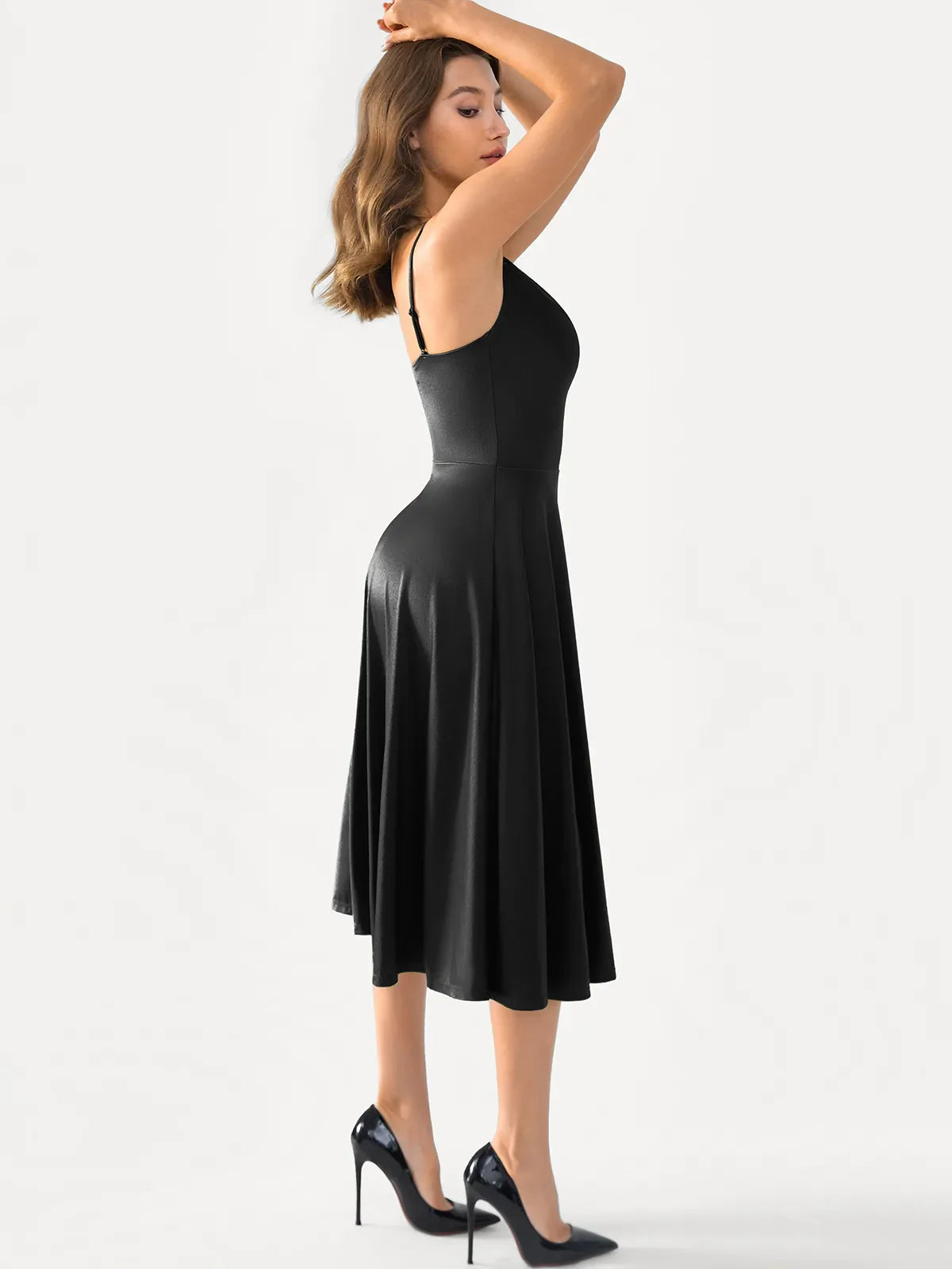 Shapewear Cowl Neck Strappy Fit & Flare Midi Dress