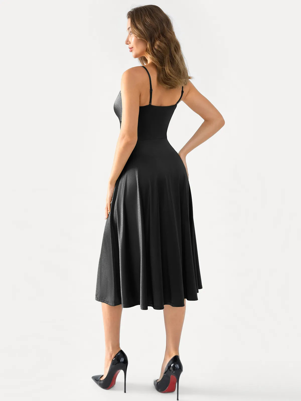Shapewear Cowl Neck Strappy Fit & Flare Midi Dress