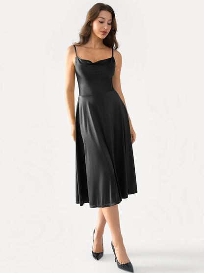 Shapewear Cowl Neck Strappy Fit & Flare Midi Dress