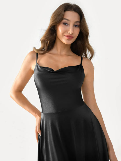 Shapewear Cowl Neck Strappy Fit & Flare Midi Dress