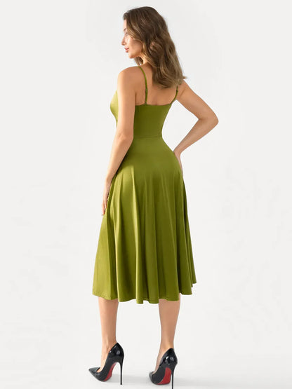 Shapewear Cowl Neck Strappy Fit & Flare Midi Dress