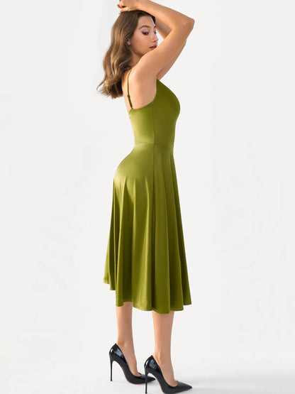 Shapewear Cowl Neck Strappy Fit & Flare Midi Dress