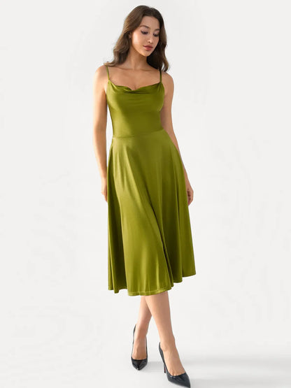 Shapewear Cowl Neck Strappy Fit & Flare Midi Dress