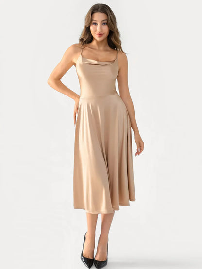 Shapewear Strappy Cowl Neck Fit & Flare Midi Dress