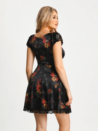 Lace Trim Sculpting Fit & Flare Mini Dress