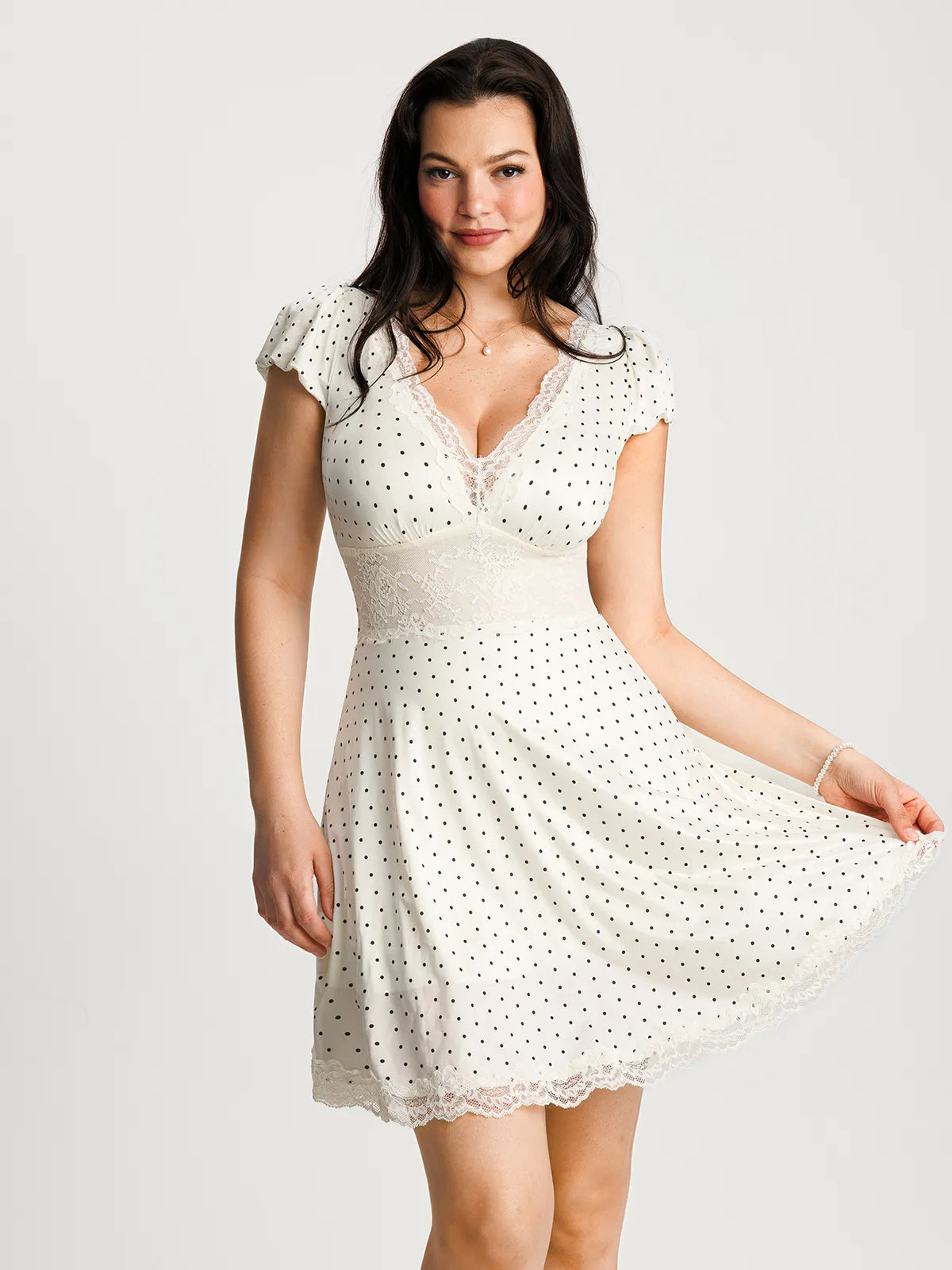 Lace Trim Sculpting Fit & Flare Mini Dress