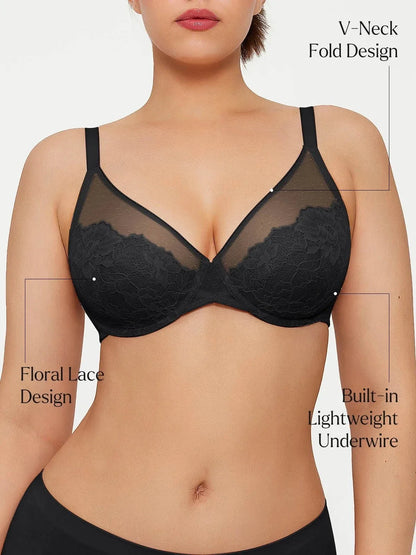 Lightweight Underwire Minimizer Lace Mesh Bra