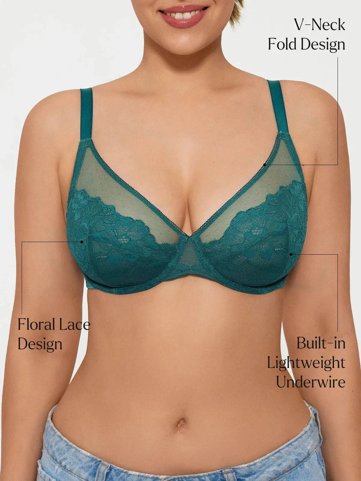 Lightweight Underwire Minimizer Lace Mesh Bra
