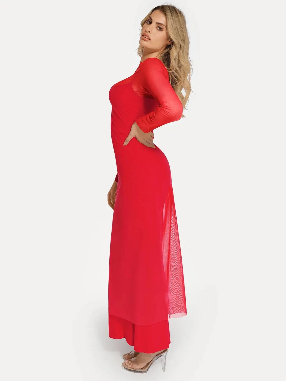 Long Sleeve Sheer Mesh Maxi Cover-Up